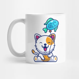 Cute Cat Playing Fish Balloon Cartoon Mug